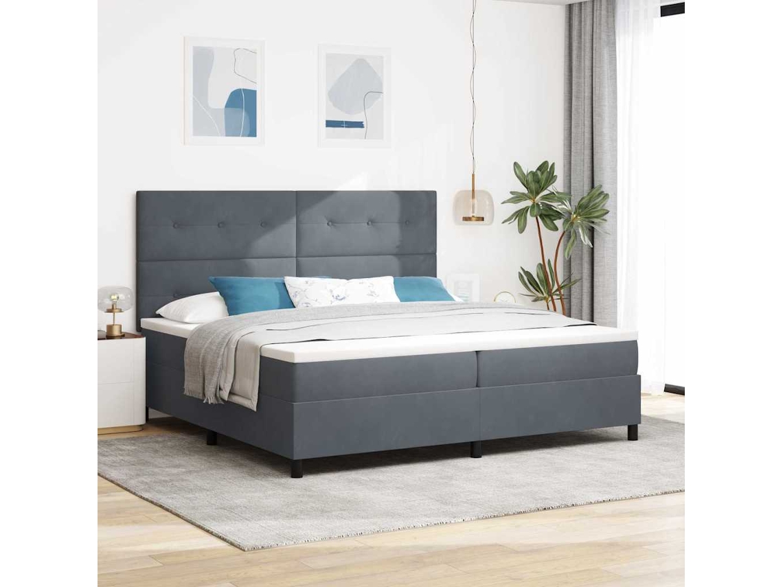 Vidaxl Cama Box Com Cabeceira Cinza Escuro 200 X 200 Cm Veludo
