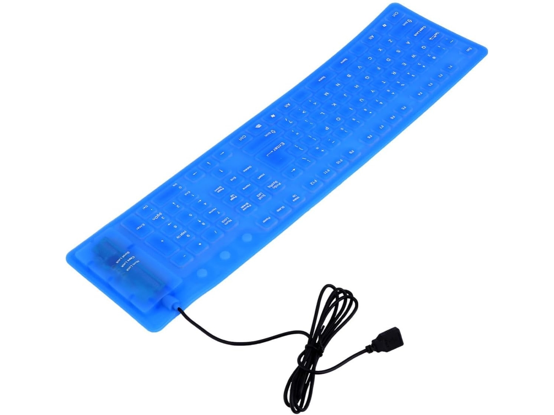 Teclado Usb De Silicone Enrolável Azul Com 109 Teclas