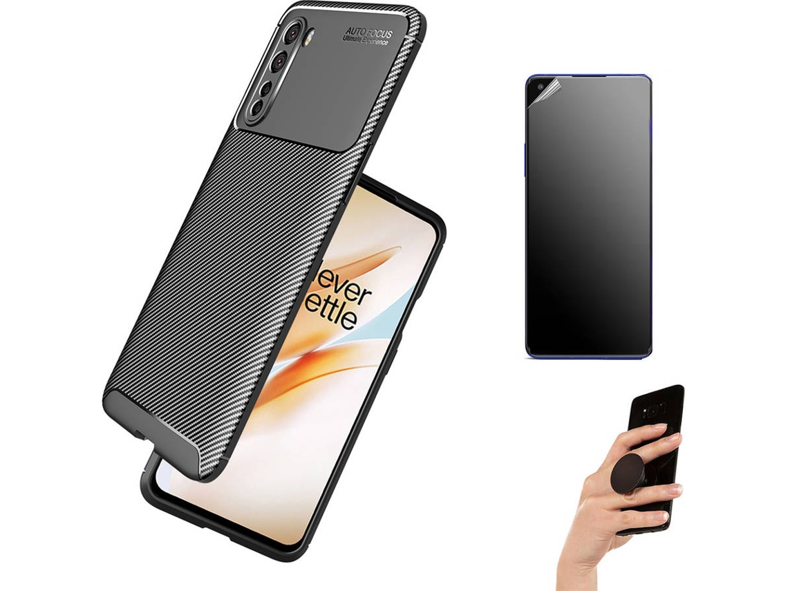 Kit Capa e Película Oneplus Nord Ultimatte, Rugged Leather e Popsocket Preto