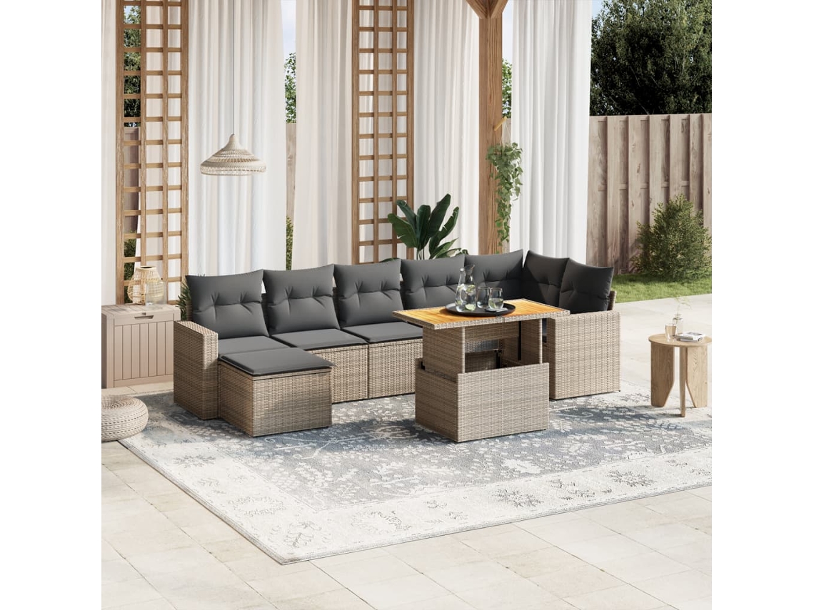 Jogo de Sofá Jardim 8 Peças C/ Almofadões Vime Pe Cinza Dkd Home Decor