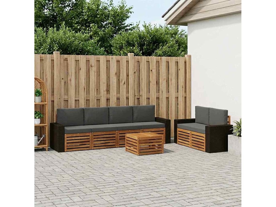 Vidaxl Conjunto De Sofás Para Exterior 7 Unid. Natural E Antracite