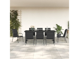 Vidaxl 9 Pcs Conjunto De Jantar Para Jardim Aço E Textilene Preto