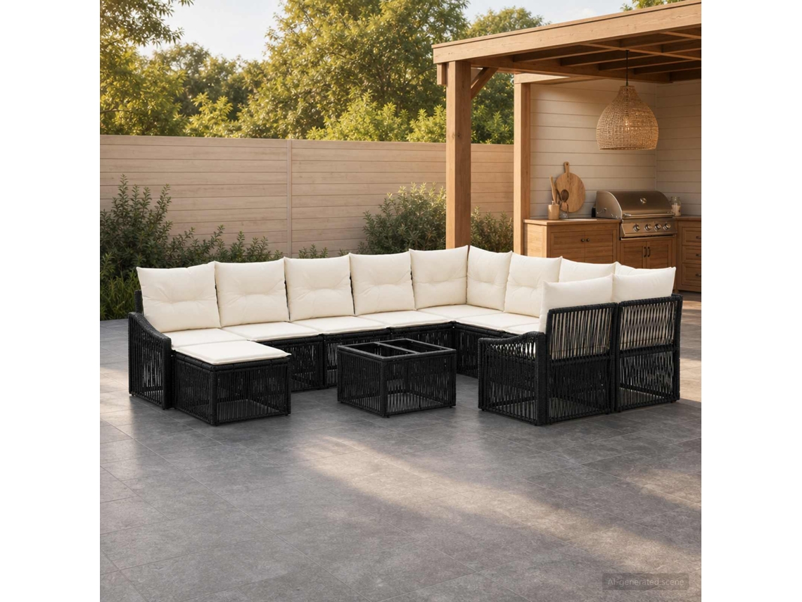 Vidaxl Conjunto De Sofá De Jardim 11 Unid. Preto Vime Pe