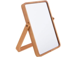 Espejo De Maquillaje De Madera Pino Hd Plegable Con Soporte Ajustable 360 Grados Rectangular Para Mesa Baño