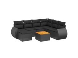 Conjunto de 8 sofás de jardim com almofadões em Vime Pe Preto MAISON EXCLUSIVE