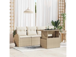 Vidaxl Conjunto De Sofá De Jardim 5 Unid. Bege Rattan De Polipropileno