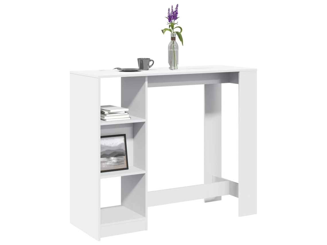 Vidaxl Mesa De Bar Com Prateleiras Derivados De Madeira Branco
