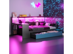 Sofá Cama Madeira 90x200cm Com Escrivaninha Estante Iluminação Preto Azul