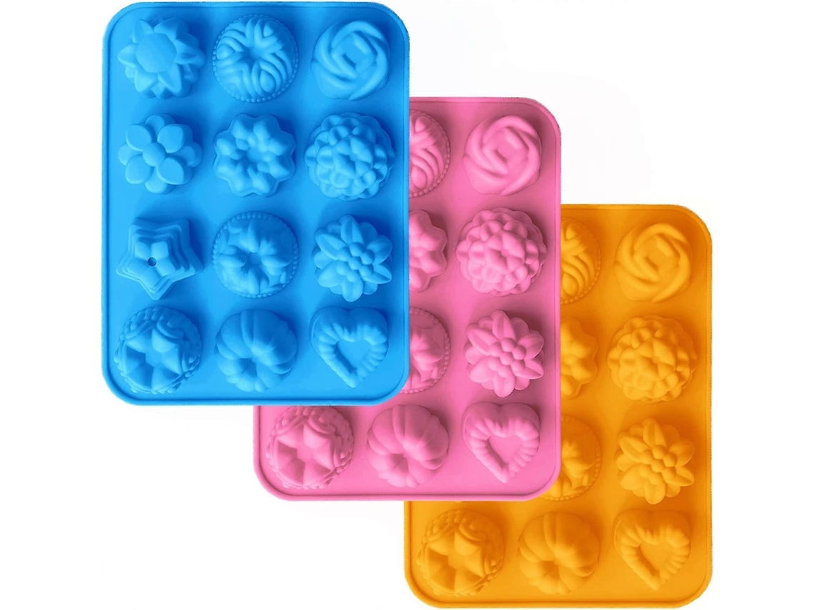 3 Moldes de Silicona para Pasteles, 12 Formas de Flores, Molde Antiaderente para Cubos de Gelo e Cozinha