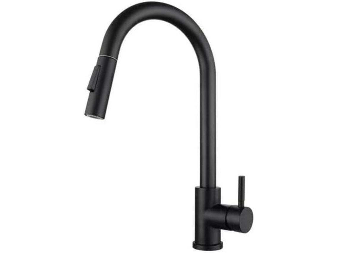 Torneira de cozinha com ducha retrátil, aço inox, 360°, preto, X001
