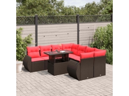 Vidaxl Conjunto De Sofá De Jardim Com 9 Peças E Almofadas Em Rattan Sintético Marrom