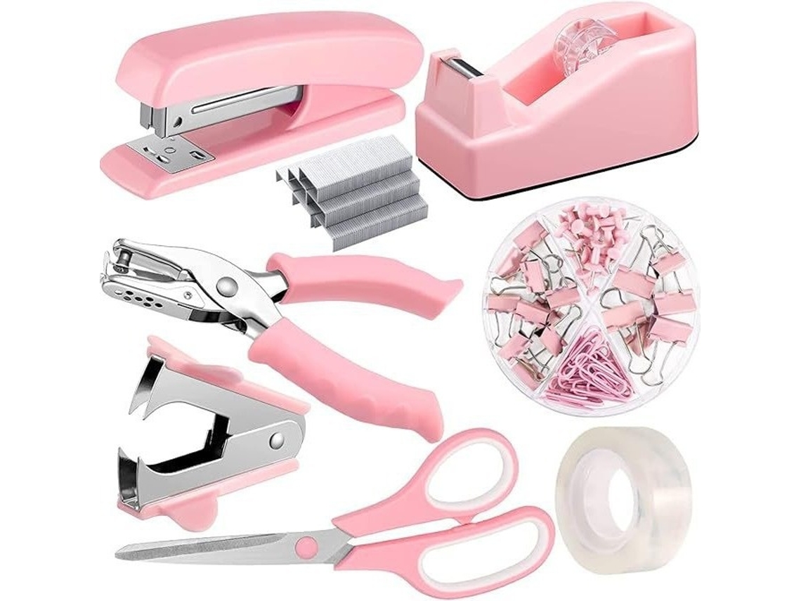 Lurelia Agrafador De Mesa, 7,0 Mm, 1,3 Polegadas, Metal, Resistente, Rosa, Com Removedor
