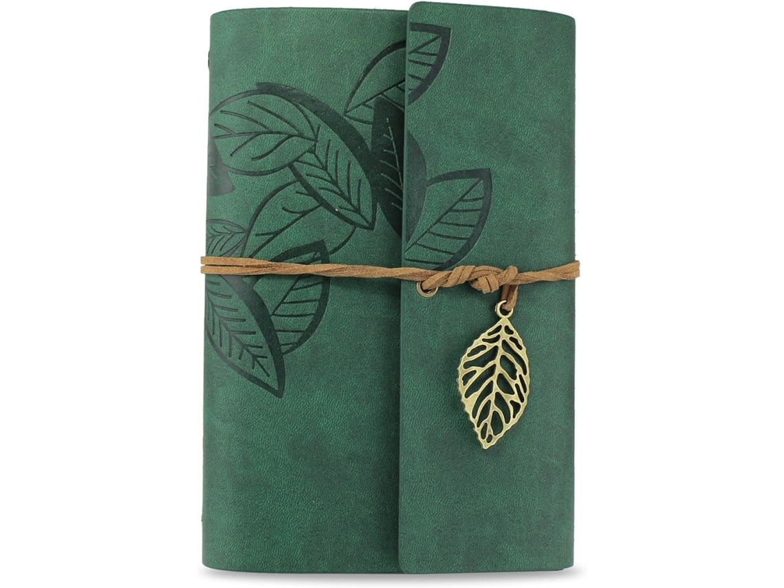 Caderno vintage com capa de couro sintético verde, diário em branco, diário de viagem / Slowmoose