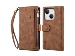 Capa Para Iphone 14 Pele Sintética Anti-choque Castanho