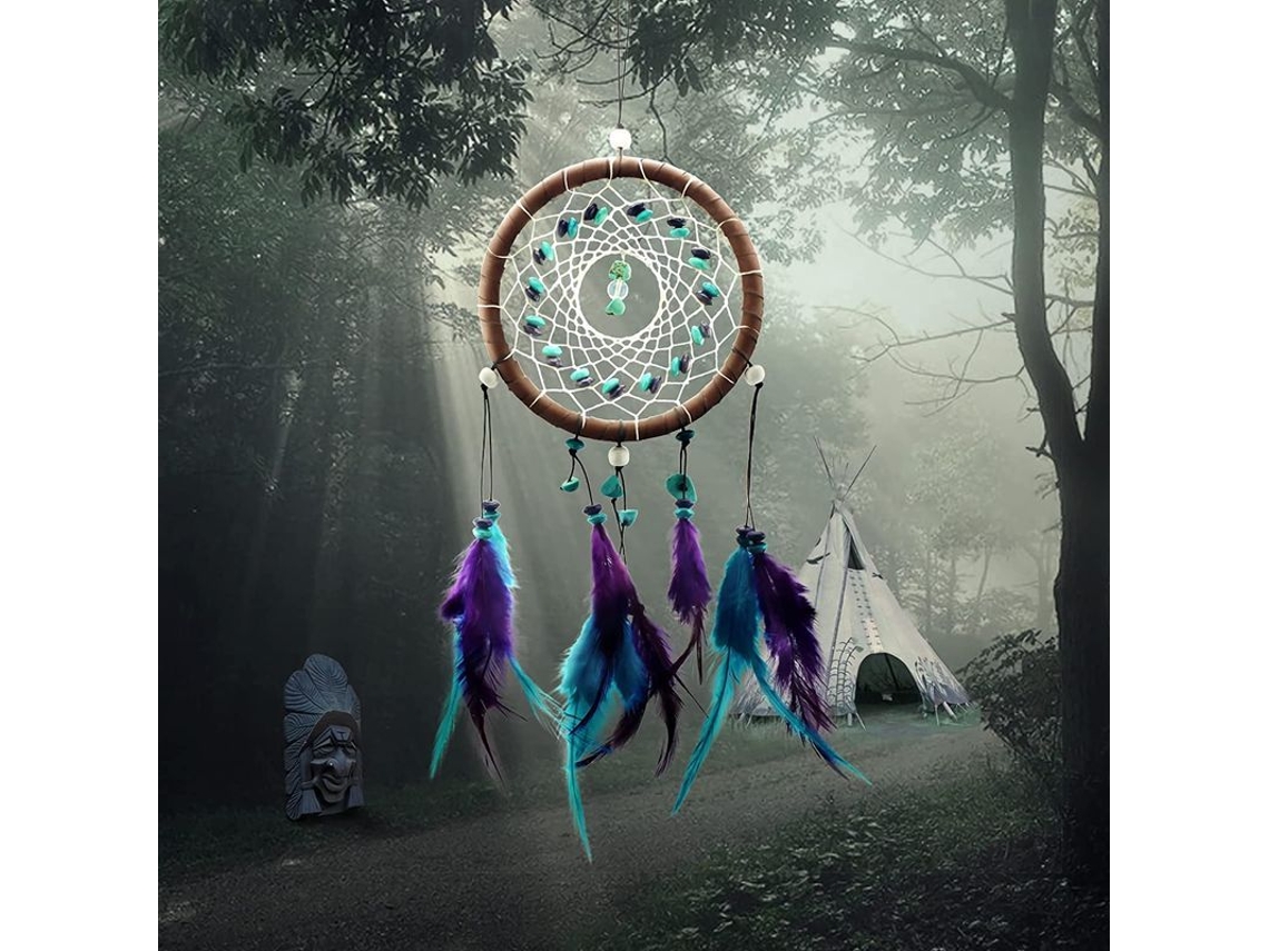 Acessório Nova Line de Parede Dream Catcher com penas, decoração para quarto de meninas, presente festivo, azul púrpura