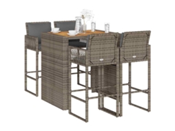 Vidaxl 5 Pcs Conj. De Bar Jardim C/ Almofadões Vime Pe/acácia Cinzento