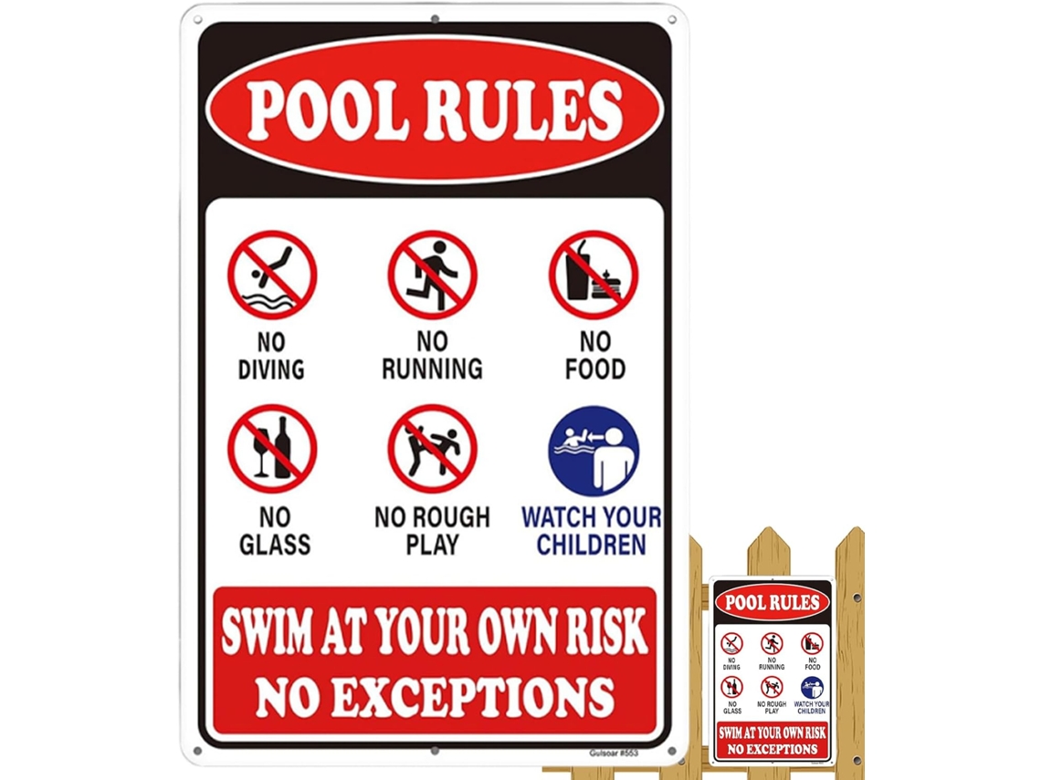 Placa com as Regras da Piscina, Placa de Metal Às Intempéries e Aos Raios Uv Placa "proibido Mergulhar", Decoração para CHABERLU