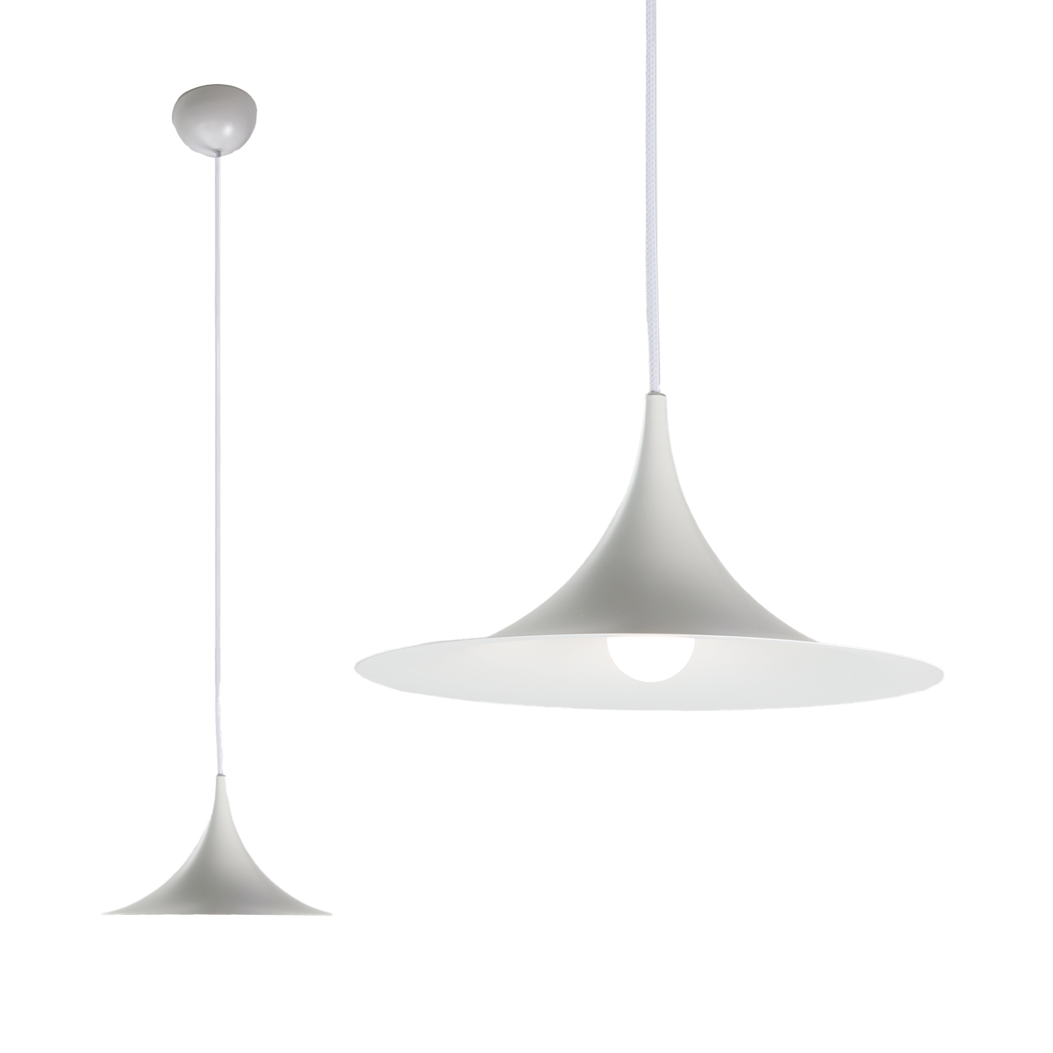 Luminária Pendente Nórdica Semiminimalista Em Alumínio Branco Para Restaurante, Cozinha, Sala De Jantar - E14 Inspirada Por Gubi Cabo Longo 3,8m.