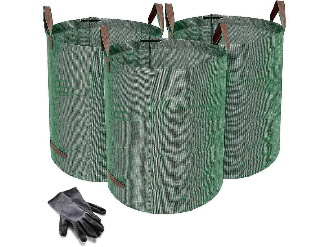 Bolsas De Resíduos Jardineiros 272l - 3 Unidades + Luvas De Jardim - Tela Industrial E Manejos - Reutilizáveis