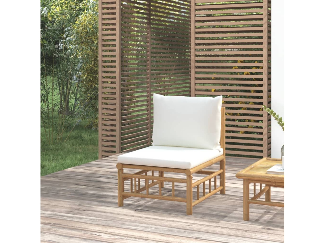 Sofã¡ De Centro De Jardim Bambu Com Almofadões Branco Nata Dkd Home Decor