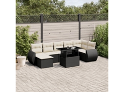Vidaxl 8 Pcs Conjunto Sofás De Jardim Com Almofadões Vime Pe Preto
