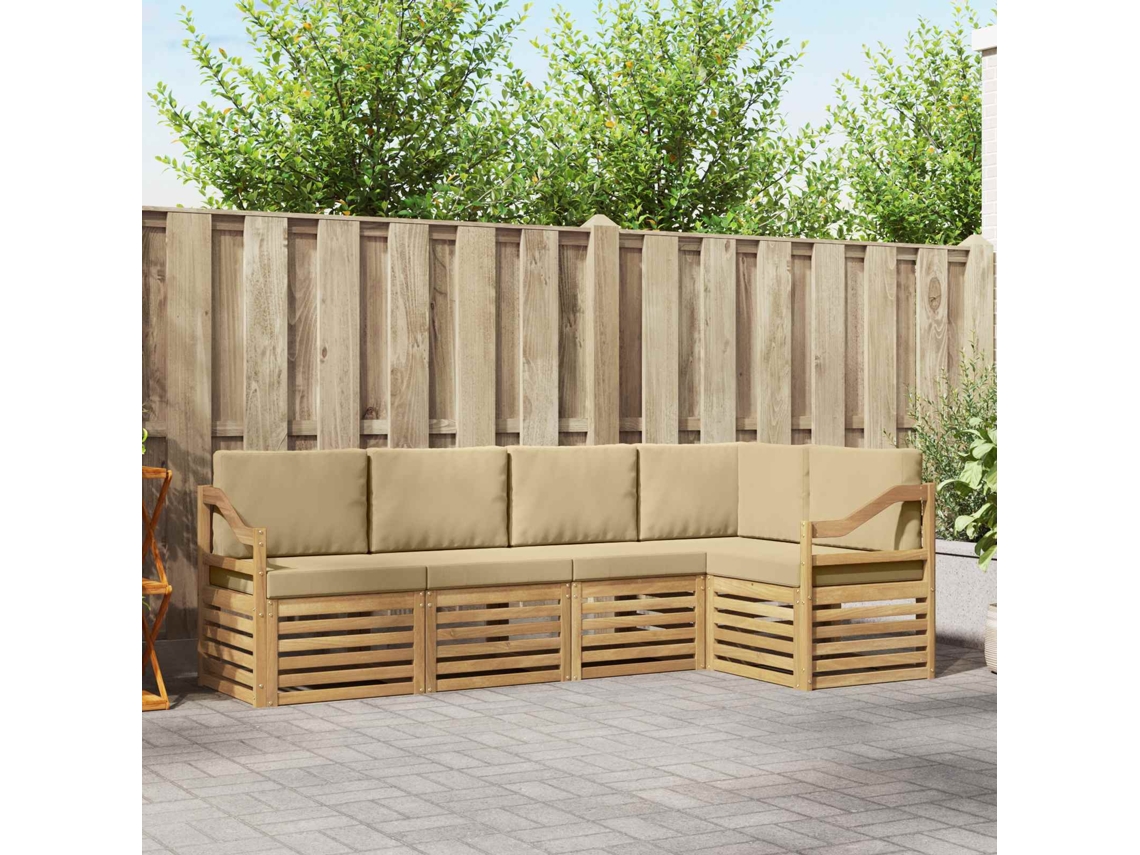 Vidaxl Conjunto De Sofás Para Exterior 5 Unid. Branco E Bege Poliéster