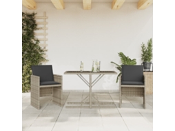 Vidaxl 3 Pcs Conjunto Bistrô Com Almofadões Vime Pe Cinzento Claro