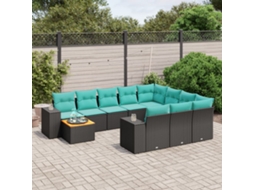 Vidaxl Conjunto De Sofá De Jardim Com 11 Peças E Almofadas Em Rattan Sintético Preto