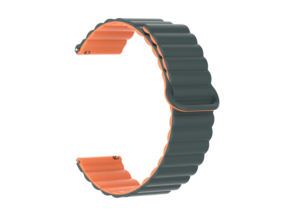 Pulseira de silicone com data magnética para smartwatches Huawei GT6 GT5 e Samsung, verde-oliva e laranja, 22 mm