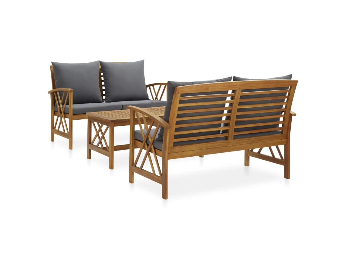 Vidaxl 3 Pcs Conjunto Lounge De Jardim C/ Almofadões Acácia Maciça