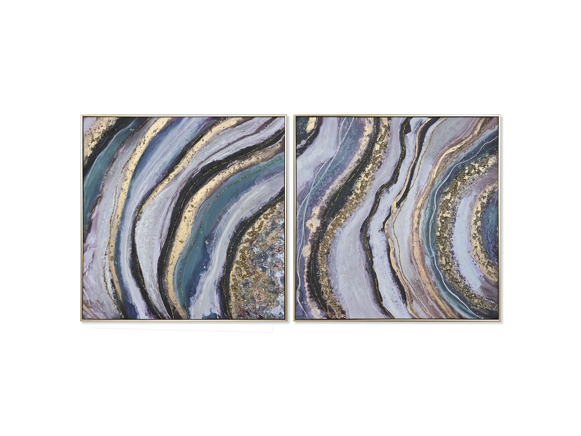 Pintura HOME ESPRIT Azul Dourado poliestireno Tela Moderno 82 x 4,5 x 82 cm (2 Unidades)