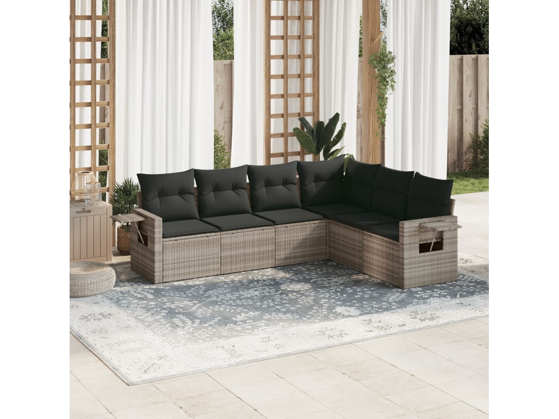 Vidaxl 6 Pcs Conj. Sofás Jardim Com Almofadões Vime Pe Cinzento-claro