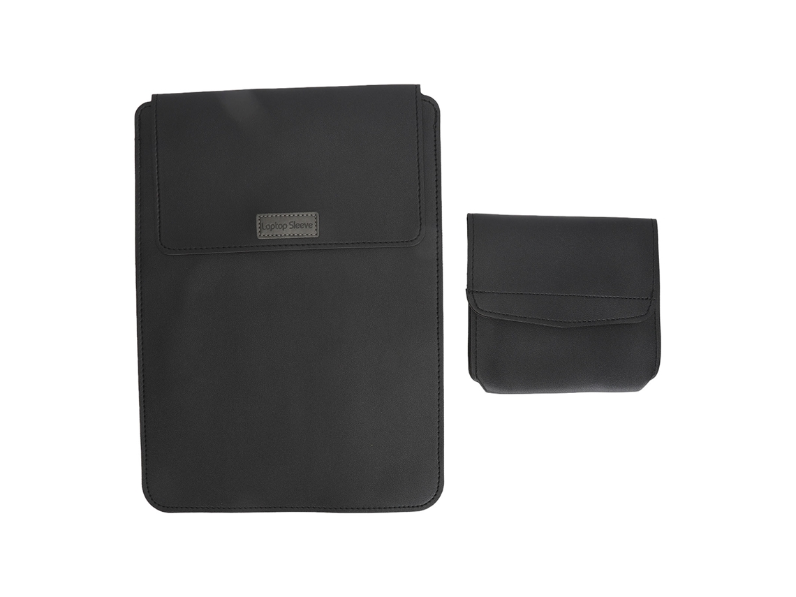 Capa Vertical Para Notebook 13 Polegadas De Couro Pu Com Bolsa De Armazenamento Preta