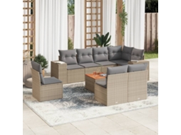 Conjunto de 9 Sofás para Jardim com Almofadas Vime Pe Bege Dkd Home Decor