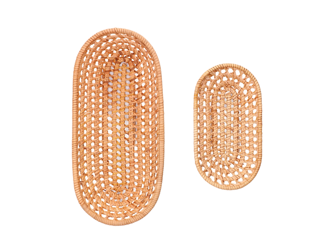 Nova Line 2pcs Cesta de Pão Artesanal de Vime para Armazenamento de Pães Doces Biscoitos Frutas