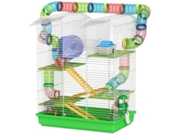Gaiola Para Hamster De 5 Níveis 47x30x59 Cm Com Túneis Tigela Bebedouro Casinha Roda De Exercício Rampas Verde