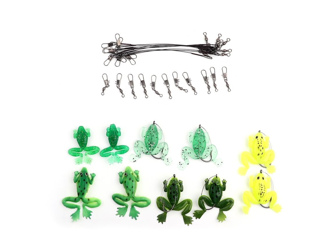 Kit Com 10 Anzóis De Pesca, Iscas Para Sapos, Conectores De Fio Anti Mordida E Acessórios Aquaforge