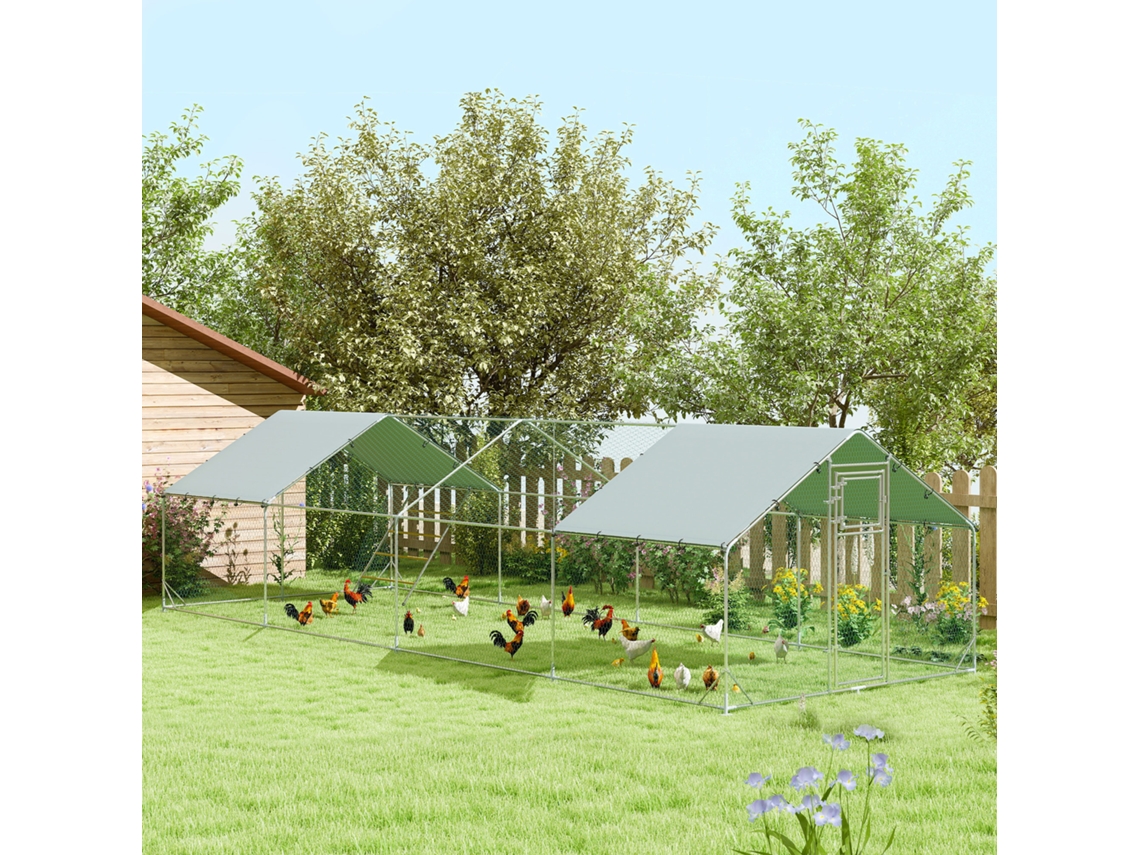 Recinto natural para criação de galinhas com lona antirraios UV, estrutura de grade de aço, capacidade para 24 a 30 aves