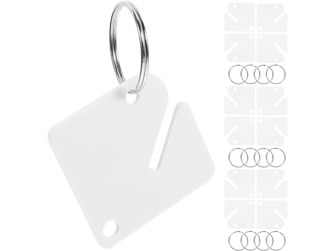 Conjunto de 60 Chaveiros Alipis com Argolas Liga Zinco, Conjuntos em Acrílico Branco, Versáteis e Fáceis Fixar