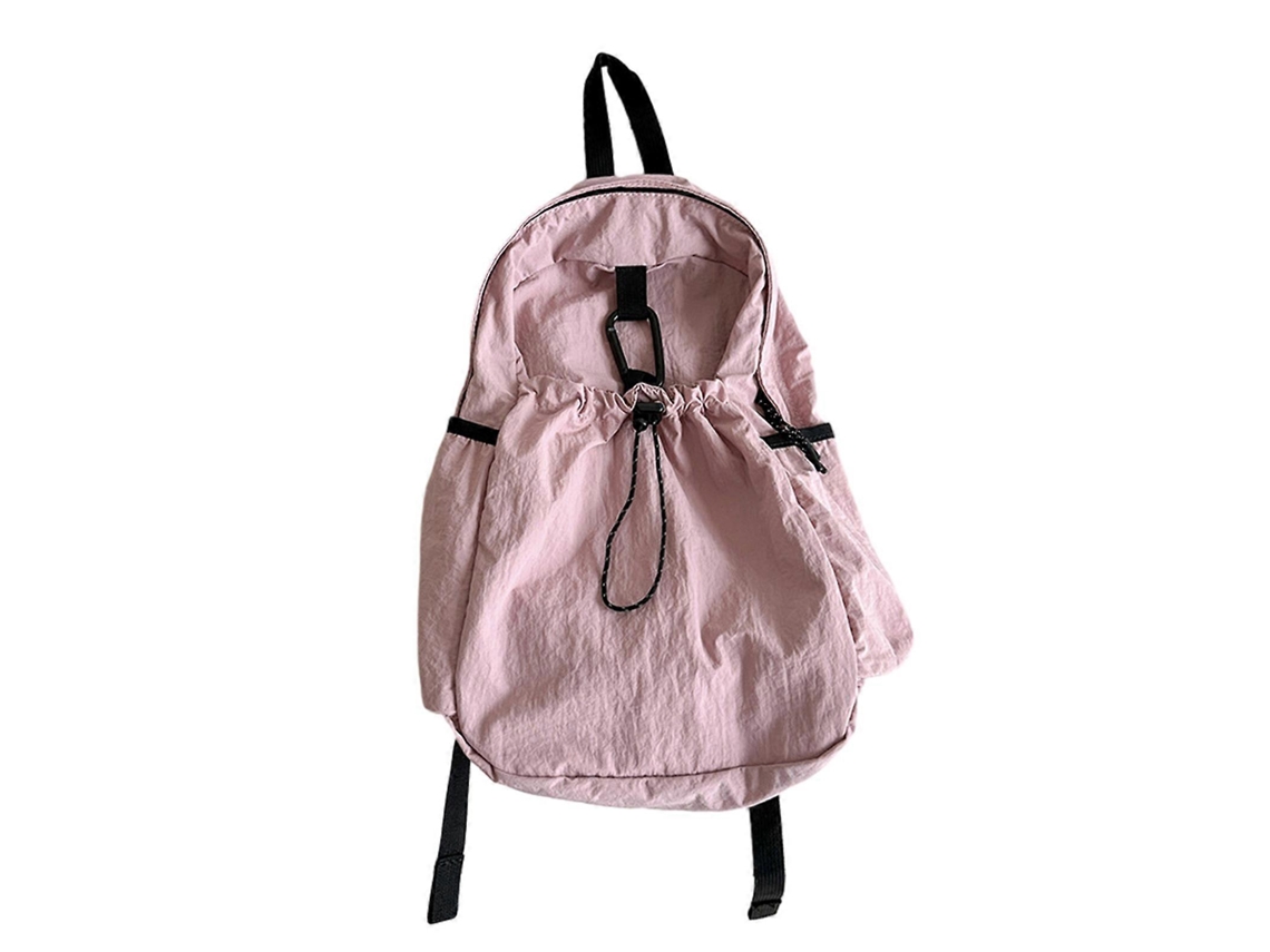 Mochila Versátil Com Cordão, Grande Capacidade, Ideal Para Meninas, Universitárias E Estudantes, Bolsa De Nylon Estilo Coreano, Rosa.