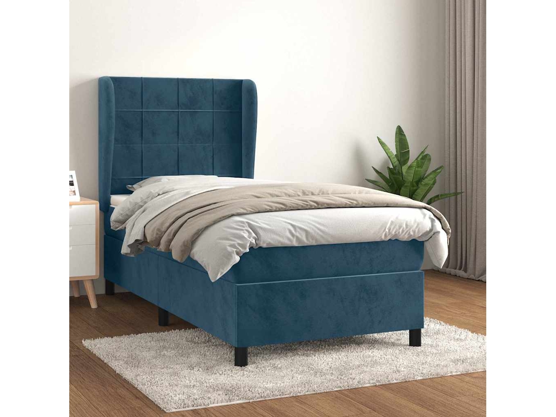 Vidaxl Cama Com Molas/colchão 100x200 Cm Veludo Azul-escuro