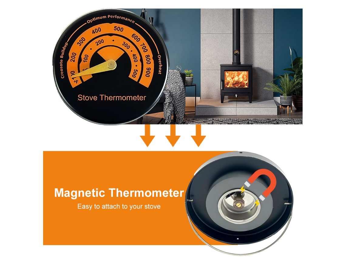 Termômetro Para Lareira (com Design Magnético, Faixa De Medição De Temperatura De 0 A 500 °c)
