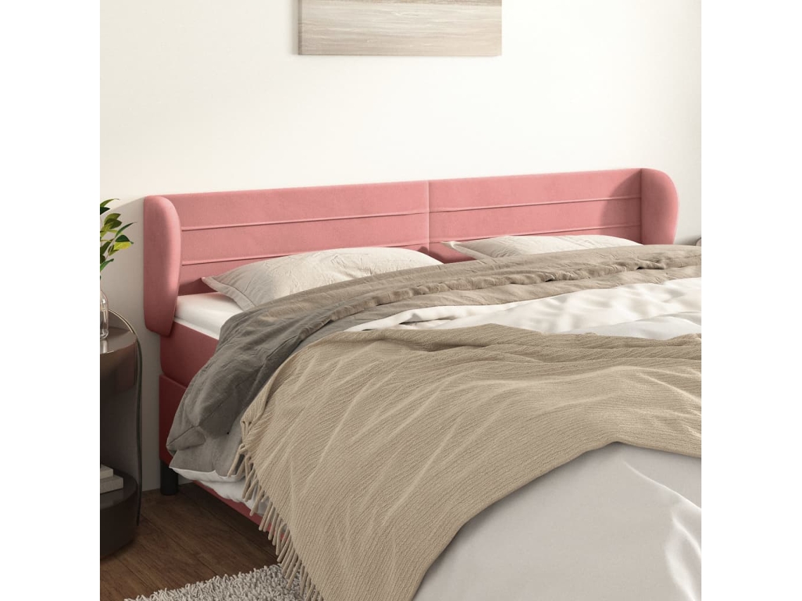 Vidaxl Cabeceira De Cama C/ Abas Veludo 203x23x78/88 Cm Rosa
