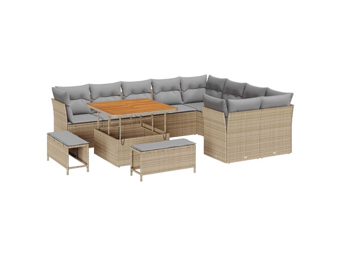 Conjunto 12 Sofá De Jardim Vidaxl Bege Vime Pe (100 X 100 X 71 Cm)