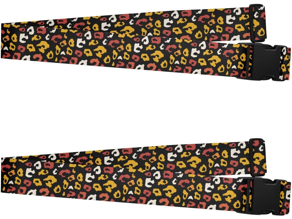 Conjunto De 2 Cintas Para Mala Estampa Leopardo Amarela E Vermelha Ajustáveis Acessórios Essenciais Viagem
