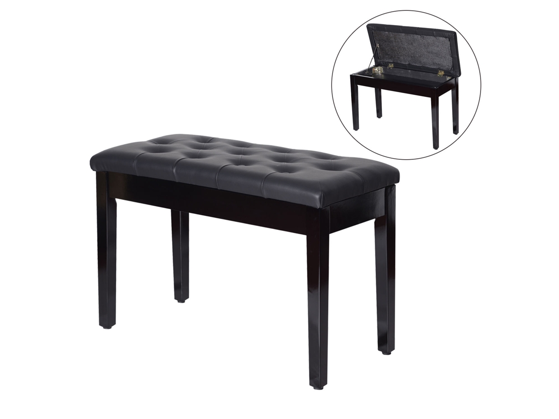 Banco para Teclado de Piano, Armazenamento, Couro Sintético, 76x36x50 cm, Preto