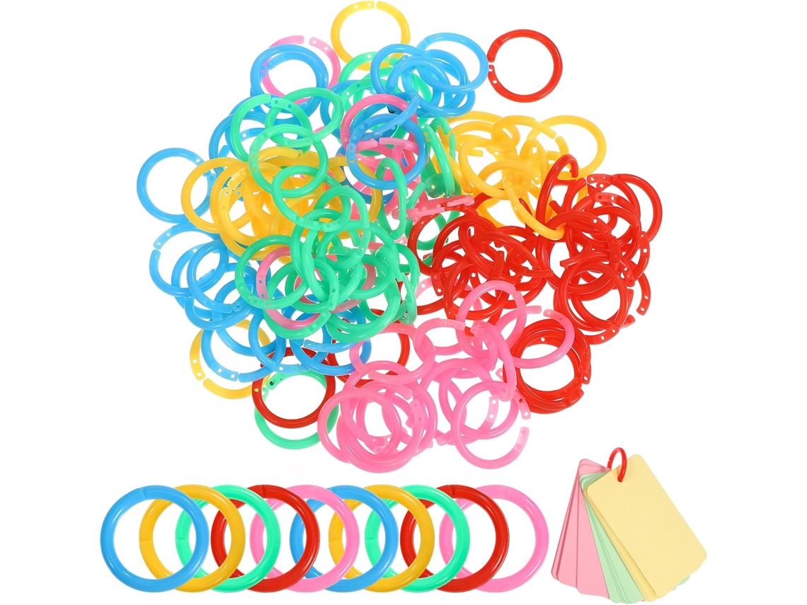 Anéis de plástico para fichário, 20 mm, multicoloridos, 96 peças, fácil de abrir, organização de documentos, para mesa.