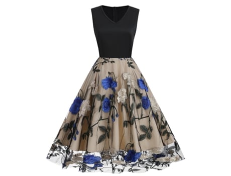 Roupas de Natal com Decote em V Sem Mangas Malha Peônia Patchwork Vestido Retrô Xl