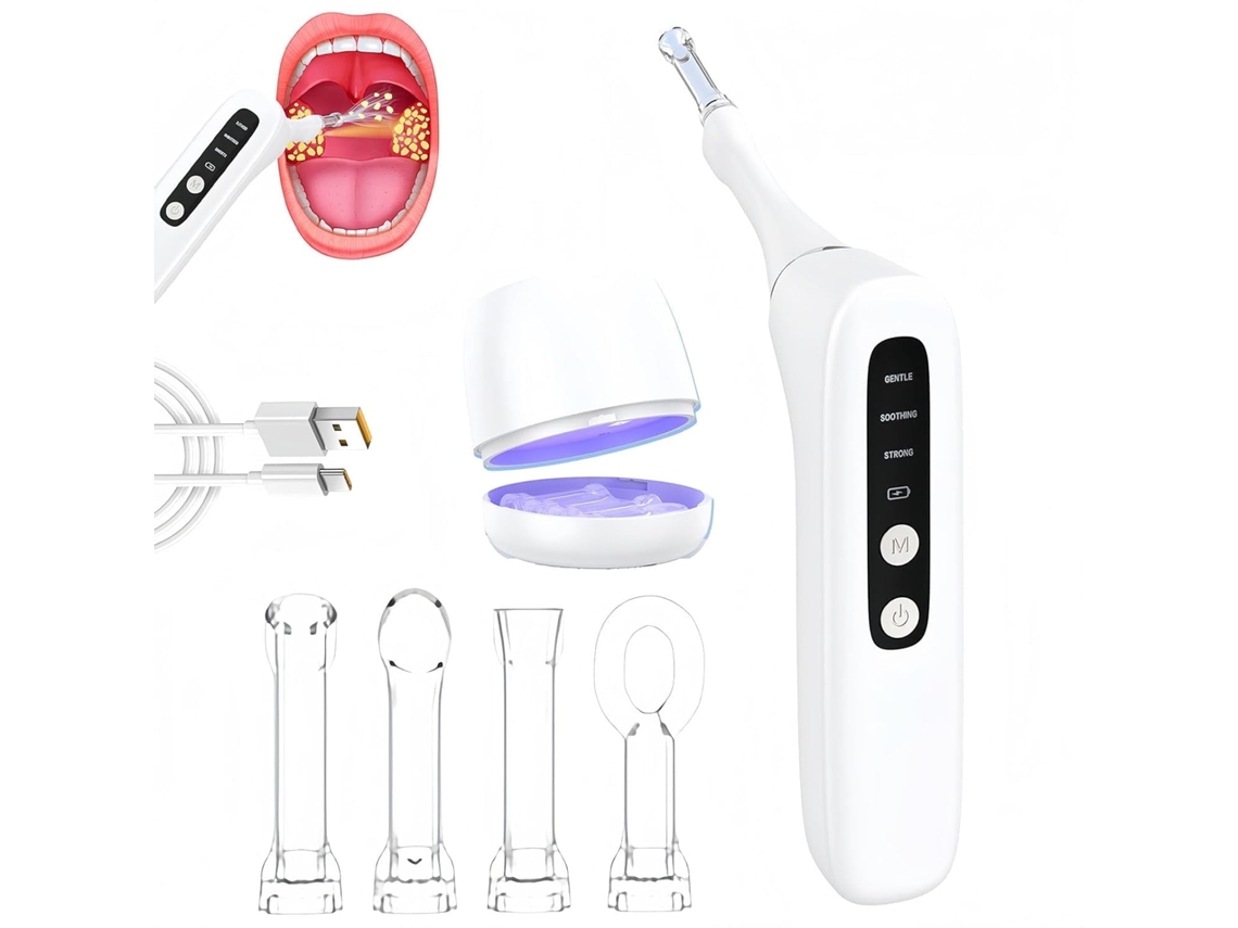 Removedor Cálculos Amígdalas 3 Níveis Sucção,led, 4 Pontas Silicone, para Mau Hálito Branco HEXINYIGJLY
