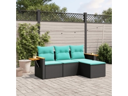 Conjunto de Sofás 4 Peças P/ Jardim C/ Almofadões Vime Pe Preto Dkd Home Decor